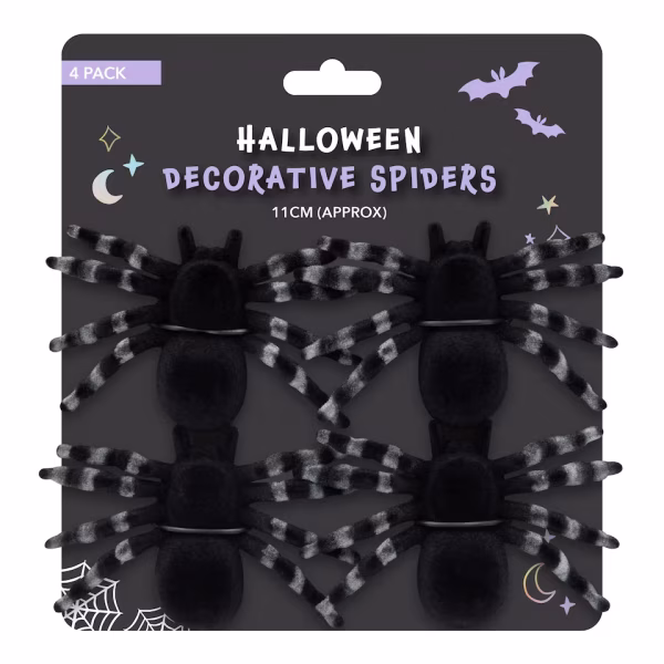 Halloween Decorative Black Spiders 4 Pack